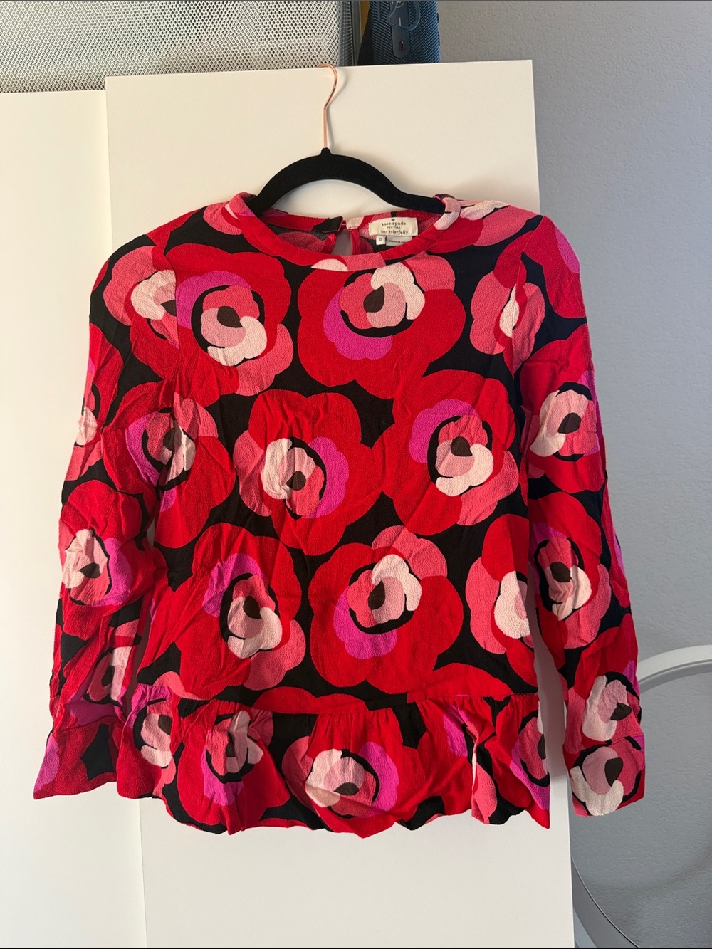 Kate Spade red floral peplum blouse